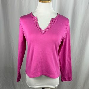 Sigrid Olsen V-Neck Lace & Sequin Trimmed Top